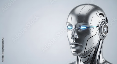 Futuristic android headshot symbolizing artificial intelligence and advanced technology