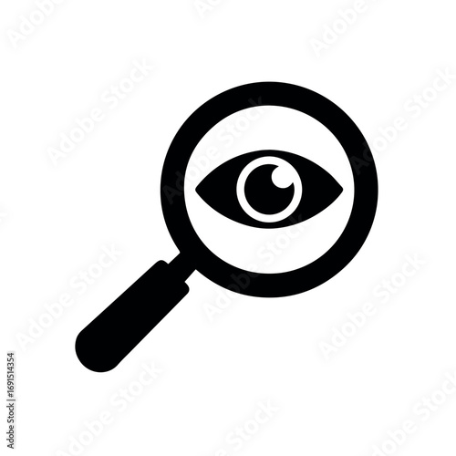 Eye search icon magnifying glass visual inspection analysis observation investigation scrutiny exploration 100