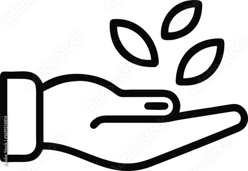 Hand holding seed icon, agriculture concept in simple thin line style for web and print
