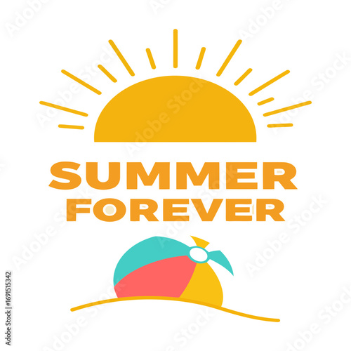 Summer forever beach ball sun isolated on transparent background