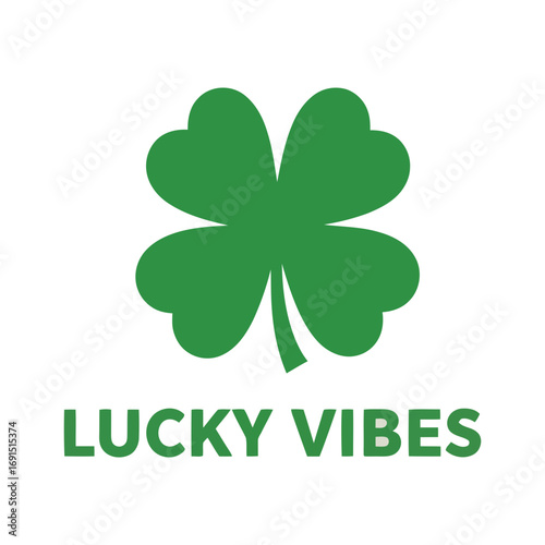 Green four leaf clover lucky vibes isolated on transparent background
