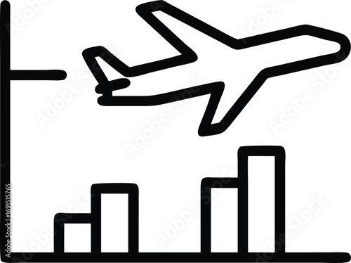 Handdrawn airplane flying above chart graph business illustration