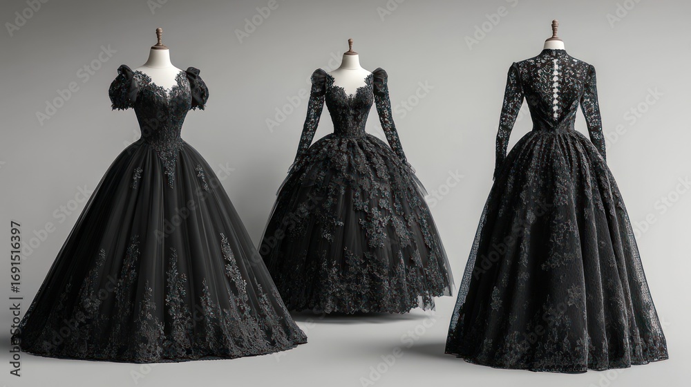 Obraz premium Three elegant black lace ball gowns
