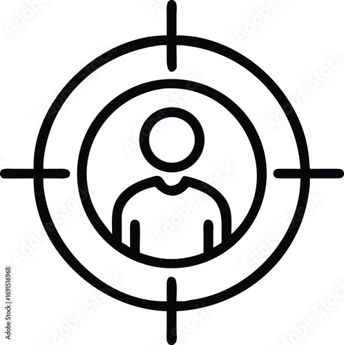 Headhunting icon, target with person inside in simple line art style