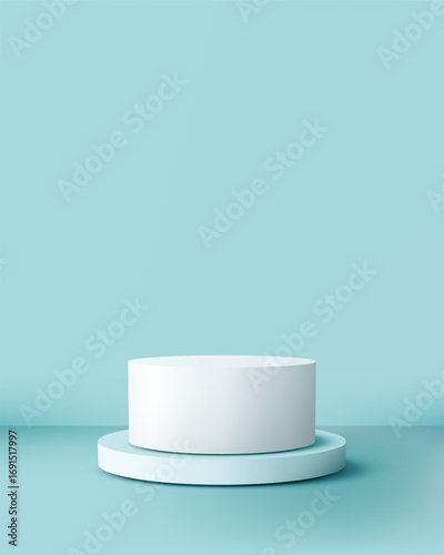 mockup podium display with two tier cylinder stand in light blue background for product presentation showcase branding advertising and cosmetic promotion design template