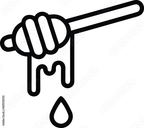 Honey dipper icon with dripping honey in a minimal line art style