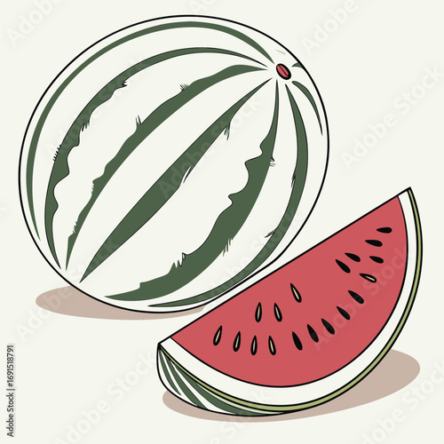 Fresh Whole Watermelon and Sliced Piece.