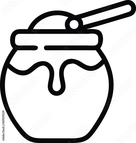 Honey pot with dipper outline illustration for food related design