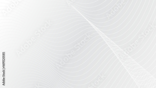 Abstract white background with technology line and energy waves from dotted line particles 