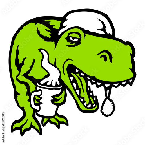 T-Rex Tired Coffee Drinking Morning Caffeine Awaken Sleepy