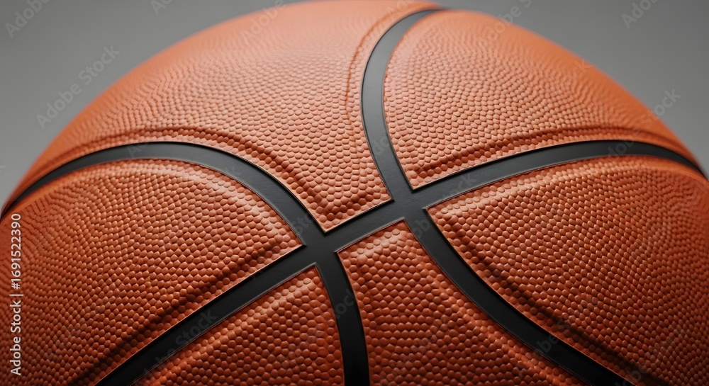 Fototapeta premium Close-up of an orange basketball with black lines on a solid, neutral background