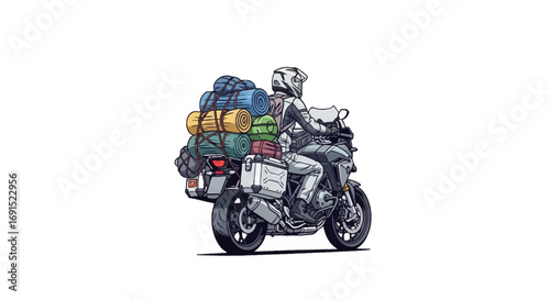Adventure Motorcycle Trip Rider with Luggage on a Journey