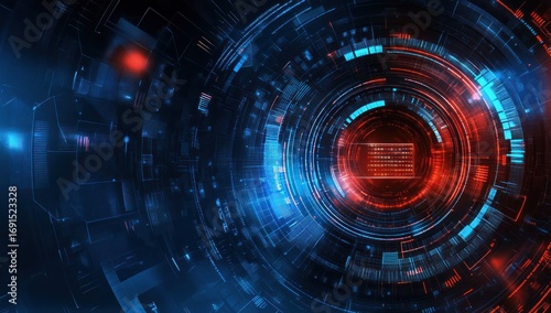 Wallpaper Mural Futuristic Digital Interface with Glowing Circular Elements and Data Streams Torontodigital.ca