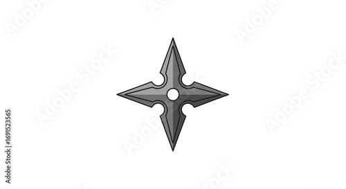 Sleek metallic four-point throwing weapon isolated on white, symbolizing ancient combat, stealth, precision, and historical martial arts weaponry