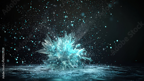 Stunning visual of water splash with glowing particles, creating mesmerizing effect in dark background