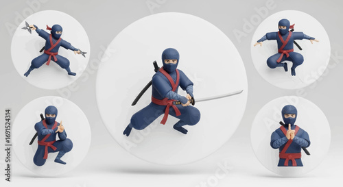 Dynamic Ninja Warrior Agile Fighter in Action, Martial Arts Mastery Poses