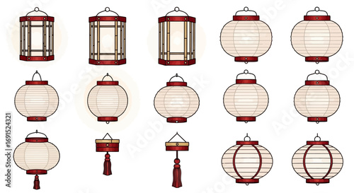 Set of vector illustrations of Chinese lanterns, suitable for festive designs and events