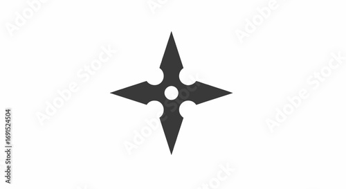 Minimalist dark gray shuriken icon, an ancient weapon symbol signifying agility, speed, and martial prowess, perfect for modern graphic design concepts and visual projects