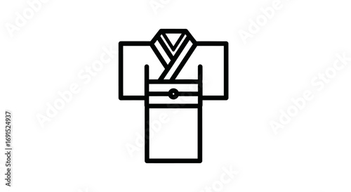 Simple black line art icon representing traditional Japanese clothing, specifically a kimono, with an obi belt, symbolizing rich culture and heritage