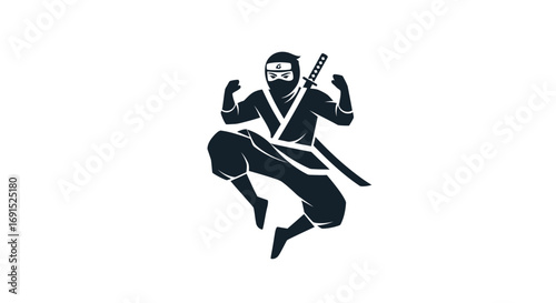 Dynamic Ninja Warrior Silhouette in Action Pose - Stealthy Martial Arts Master Ready for Combat or Training
