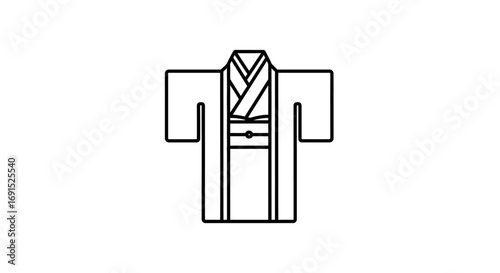 Black line icon of a Japanese kimono, traditional clothing symbol of Japan. Simple vector illustration of a yukata or robe isolated on a white background