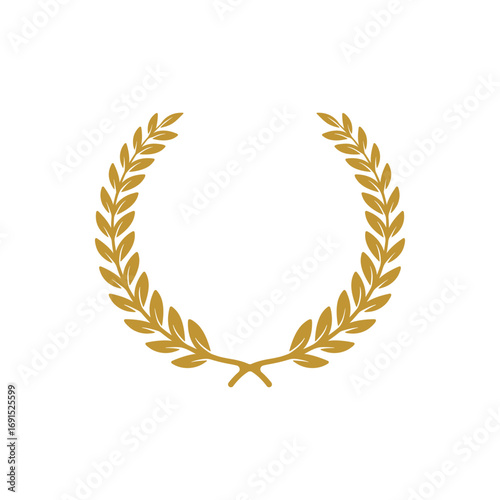 Laurel wreath with gold leaves. Badge for award, trophy, anniversary, best nomination.