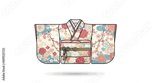 Elegant traditional Japanese kimono with exquisite floral patterns, showcasing cultural heritage and sophisticated textile artistry, perfect for ceremonial occasions