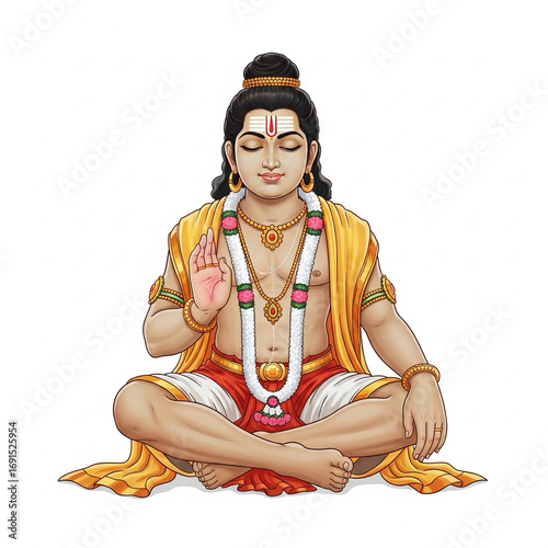 Lord Ayyappa Swamy in meditation pose on plain white background