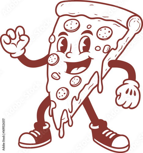 Playful 80s Retro Cartoon Pizza Slice with Fun Style.