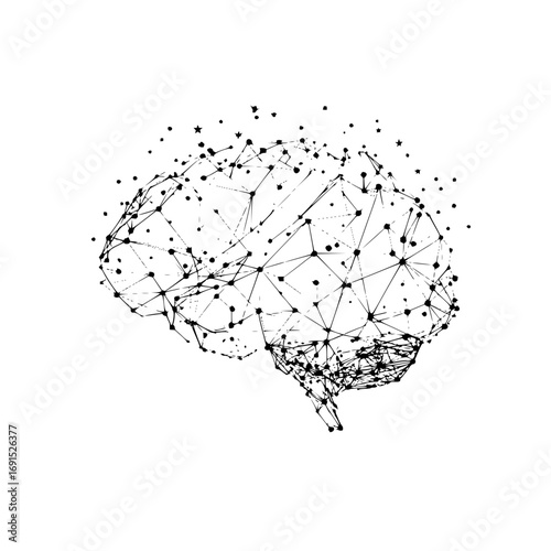 Abstract representation of a brain with connected dots and lines on a white background design element