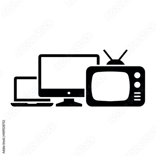 Laptop computer monitor and television set vector illustration for electronics and media design needs