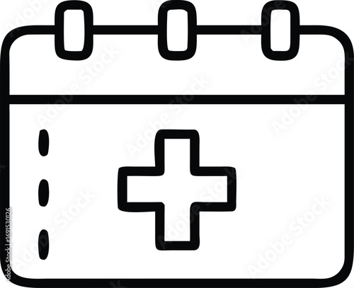 Line art calendar icon with medical cross for appointment reminder design