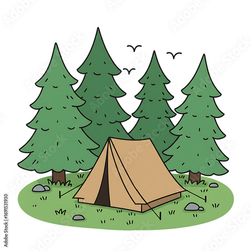 Camping tent in the forest isolated on transparent background, a simple illustration of adventure