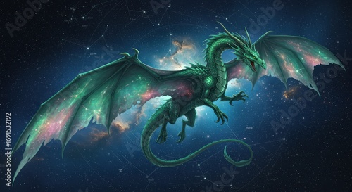 Celestial Dragon Flying in the Starry Night Sky With Glowing Wings
