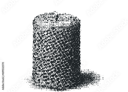 Distressed cylinder shape composed of small dots on transparent background. Vector hand drawn illustration