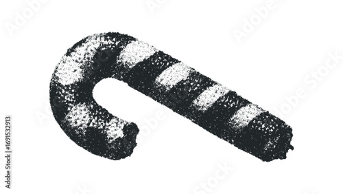 Textured candy cane with stripes on transparent background. Vector hand drawn illustration