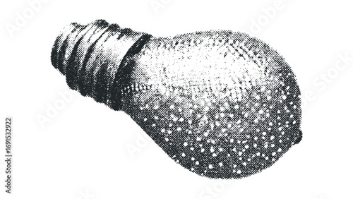 Textured lightbulb object in halftone dot graphic isolated on white. Vector hand drawn illustration