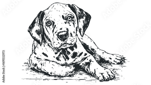 Dalmatian puppy laying down with a transparent background. Vector hand drawn illustration