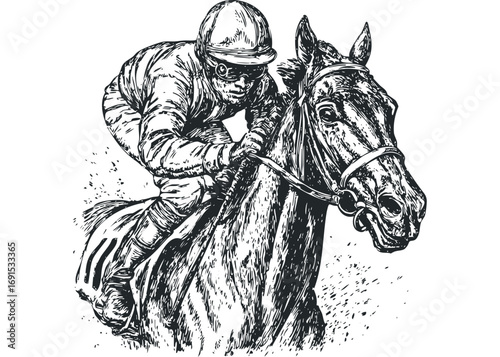 Jockey Riding Horse Race on Transparent Background. Vector hand drawn illustration