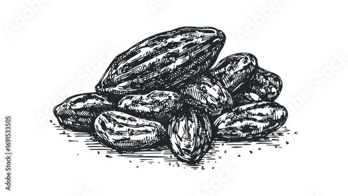 Heap of dried dates in hand drawn ink sketch on transparent background. Vector hand drawn illustration