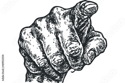 Hand Gesture Pointing Finger Isolated Drawing. Vector hand drawn illustration