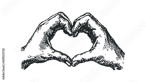 Sketch of two hands forming a heart shape on transparent background. Vector hand drawn illustration