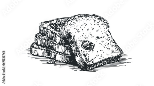 Stack of toasted bread slices with marmalade jam on transparent background. Vector hand drawn illustration