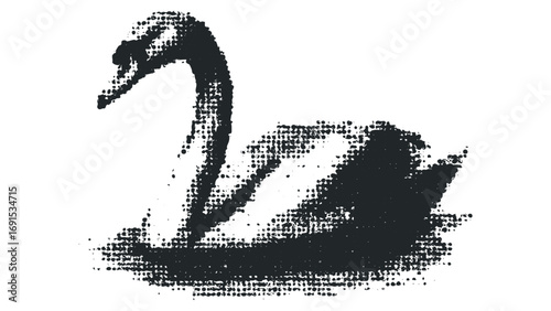 Halftone dot art swan creature on white. Vector hand drawn illustration