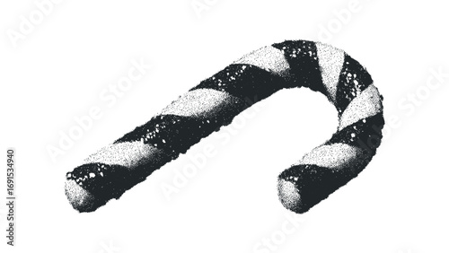 Halftone striped candy cane on transparent. Vector hand drawn illustration