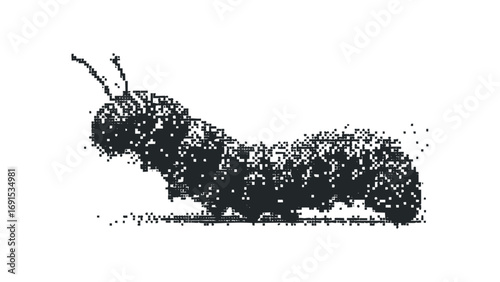 Pixelated caterpillar side profile on transparent. Vector hand drawn illustration