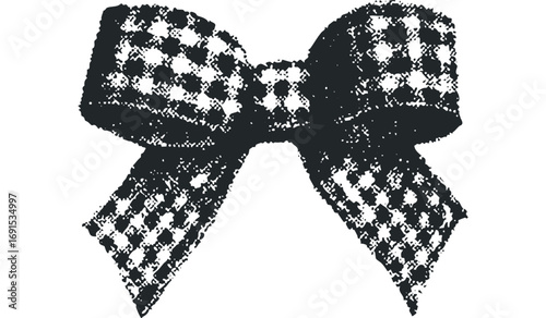 Grungy Gingham Bow. Vector hand drawn illustration