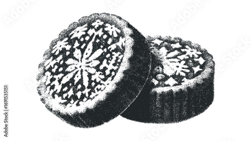 Pair of Round Tartlets with Textured Topping. Vector hand drawn illustration