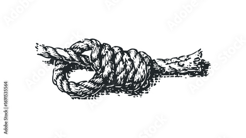 Detailed illustration of a thick, coiled rope knot on a white background. Vector hand drawn illustration