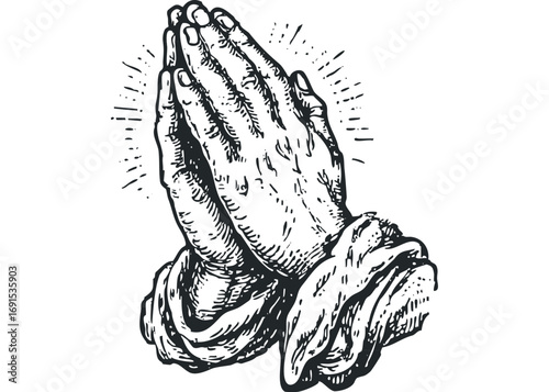 Praying Hands on Transparent Background. Vector hand drawn illustration